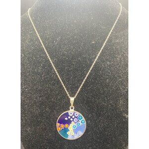 925 Sterling Silver Murano Millefiori Glass Pendant Necklace 18" Vera Wang Chain